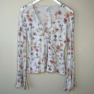 Lucky Brand Surplice Neckline Floral Long Sleeve Boho Top Size Medium